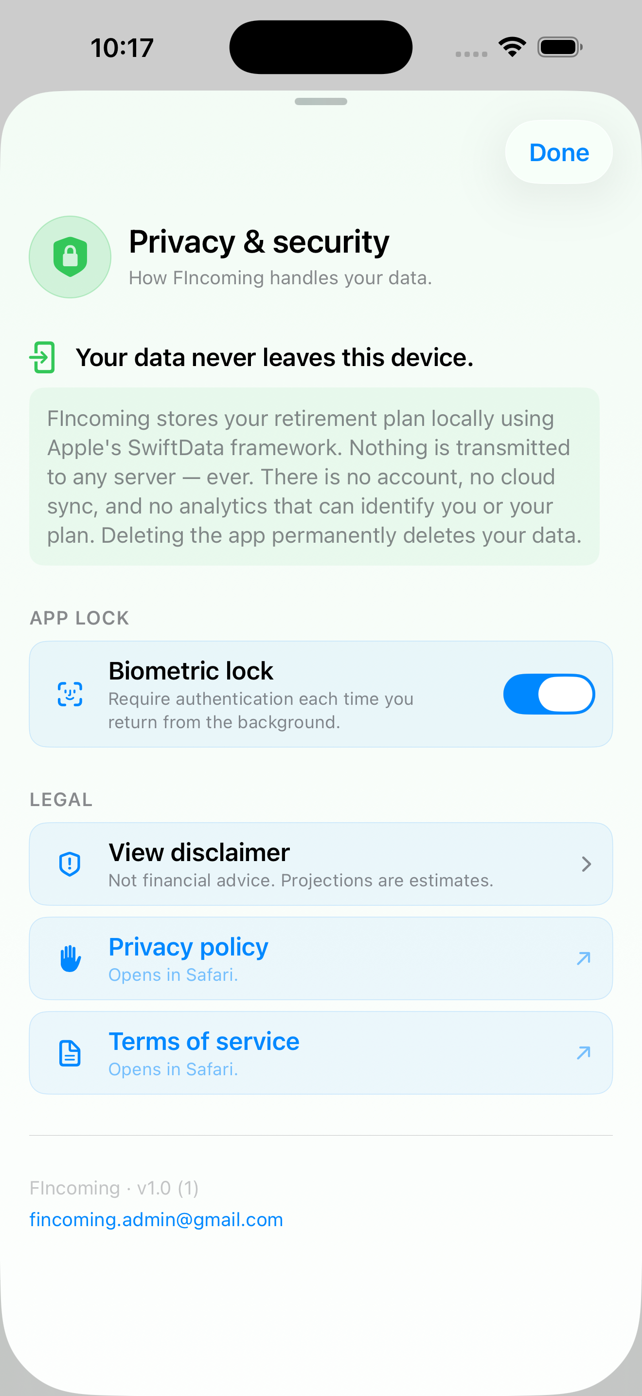 Privacy and Face ID lock settings